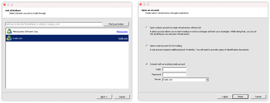 Use your TRADE.com account details to log in to the platform